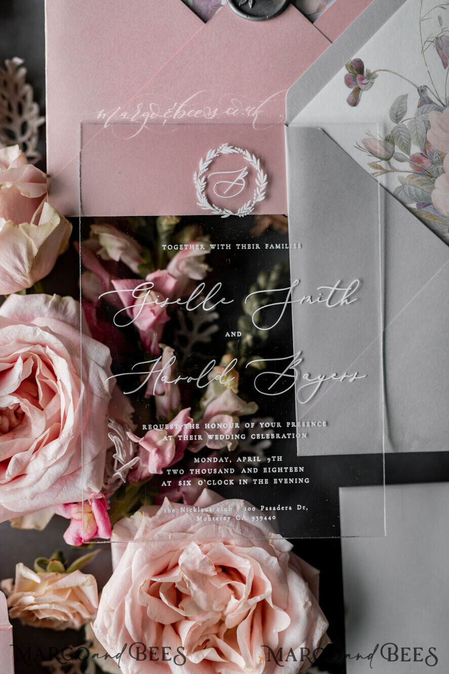 WEDDING INVITATIONS Elegant Invites Classic Cards Blossom Personalized Wedding invitations Transparent Stationery with Vellum and Wax Seal
