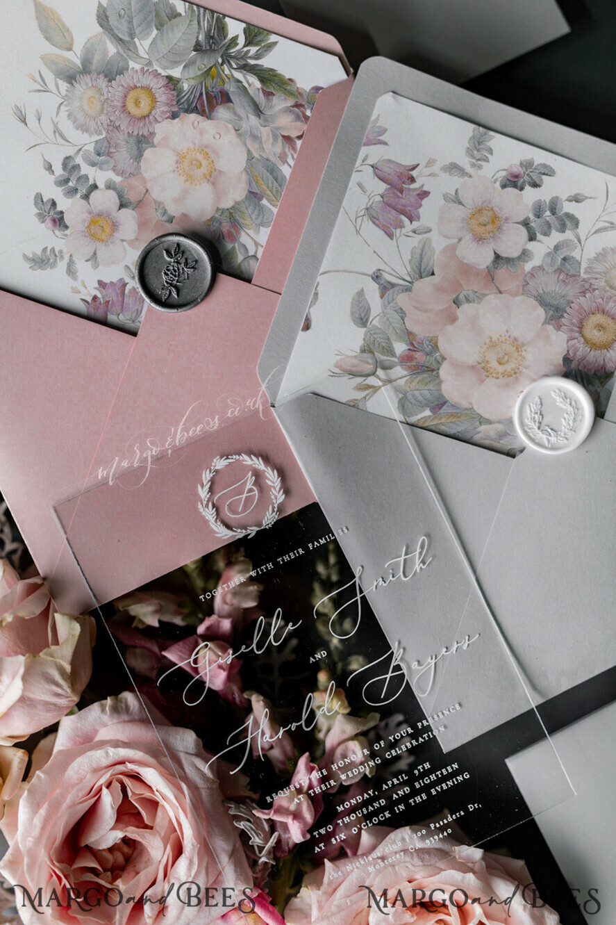 WEDDING INVITATIONS Elegant Invites Classic Cards Blossom Personalized Wedding invitations Transparent Stationery with Vellum and Wax Seal