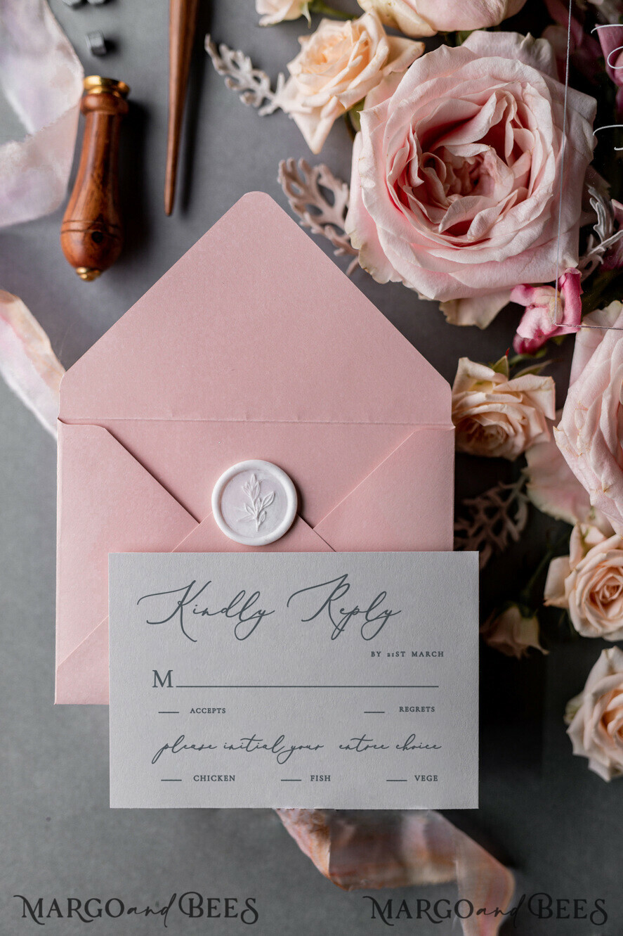 WEDDING INVITATIONS Elegant Invites Classic Cards Blossom Personalized Wedding invitations Transparent Stationery with Vellum and Wax Seal