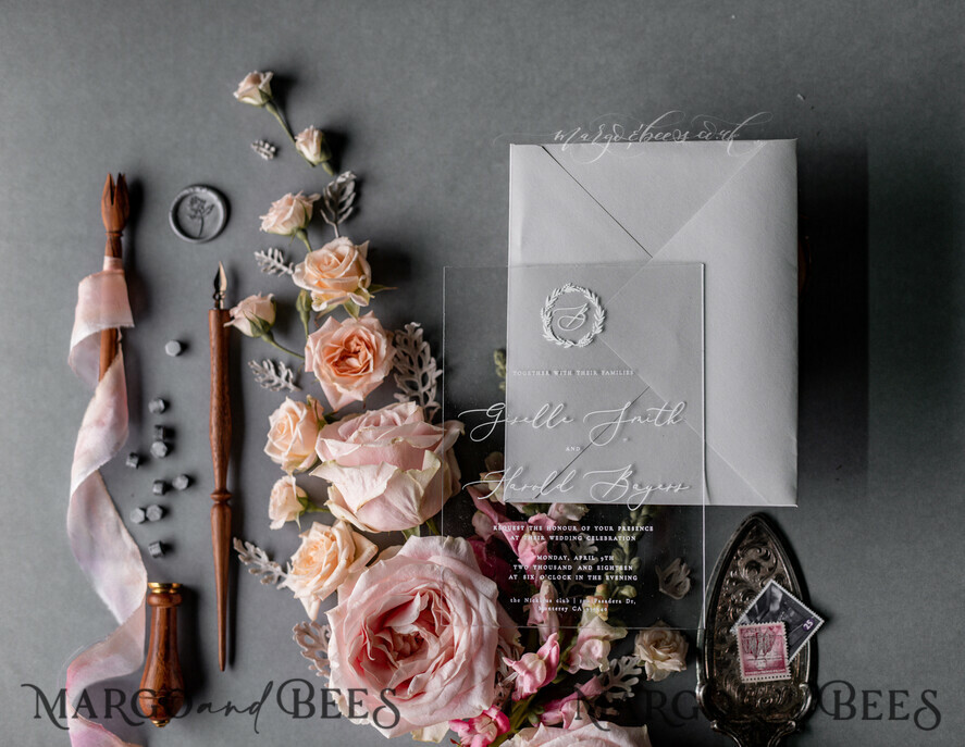 WEDDING INVITATIONS Elegant Invites Classic Cards Blossom Personalized Wedding invitations Transparent Stationery with Vellum and Wax Seal