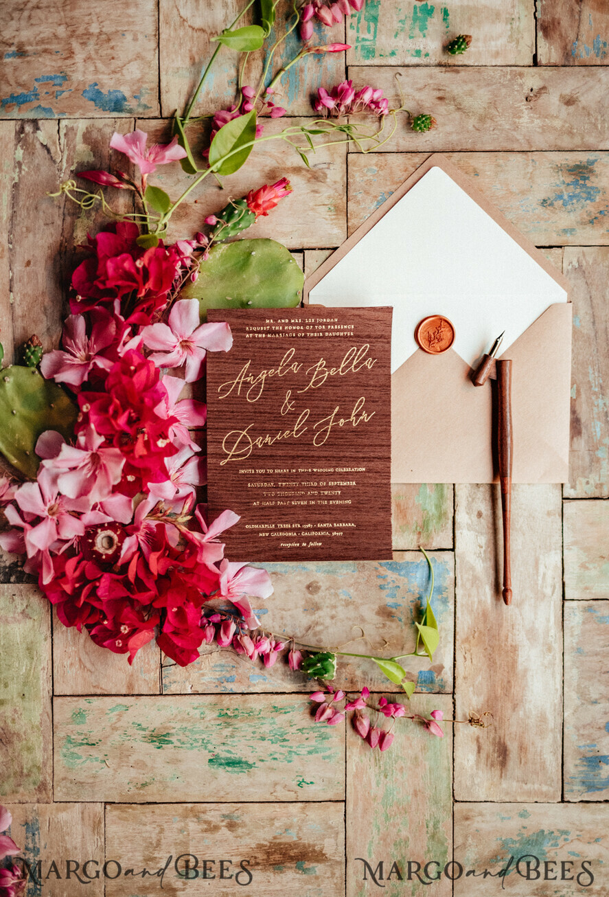 WEDDING INVITATIONS Elegant Invites Classic Cards Wooden invitation with decorative font