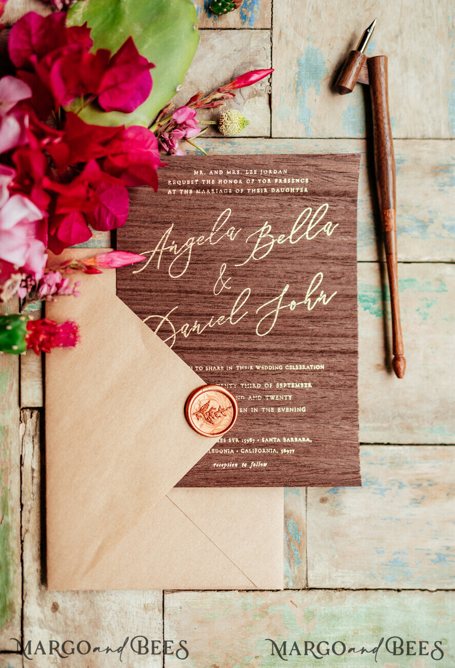 WEDDING INVITATIONS Elegant Invites Classic Cards Wooden invitation with decorative font