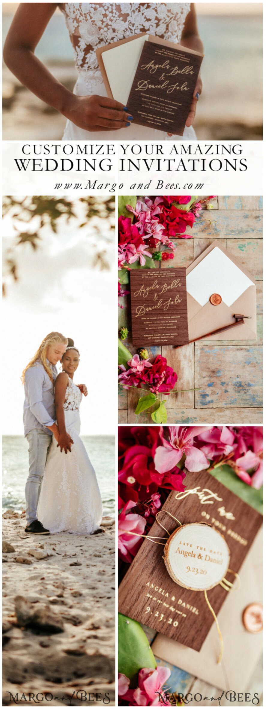 WEDDING INVITATIONS Elegant Invites Classic Cards Wooden invitation with decorative font