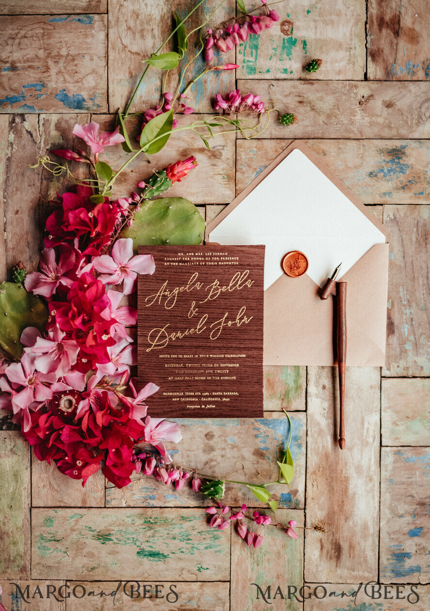 WEDDING INVITATIONS Elegant Invites Classic Cards Wooden invitation with decorative font