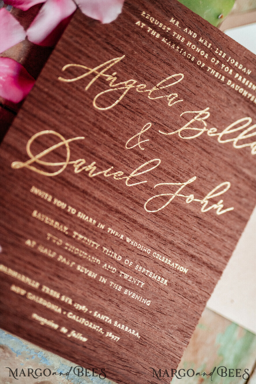 WEDDING INVITATIONS Elegant Invites Classic Cards Wooden invitation with decorative font