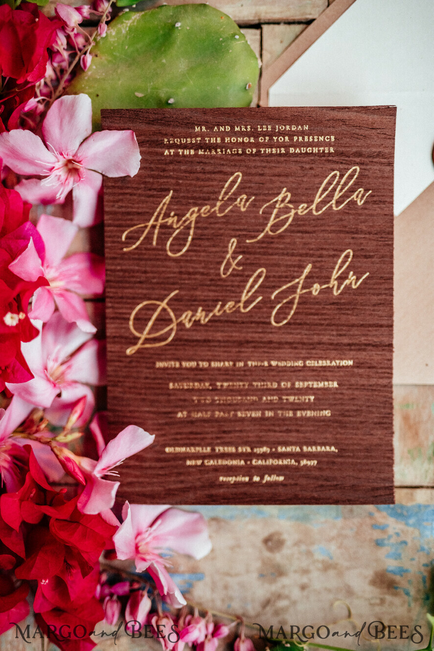 WEDDING INVITATIONS Elegant Invites Classic Cards Wooden invitation with decorative font