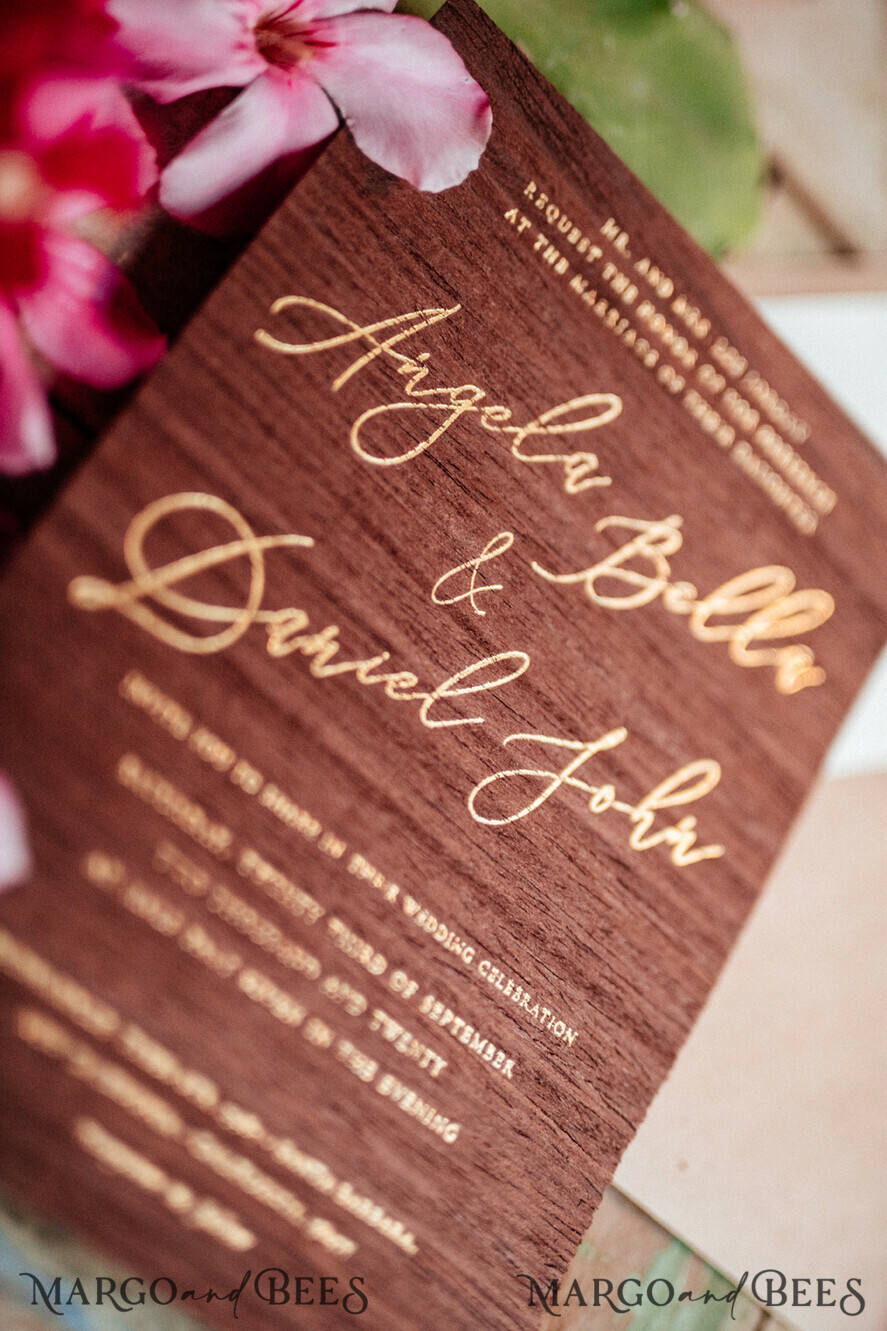 WEDDING INVITATIONS Elegant Invites Classic Cards Wooden invitation with decorative font