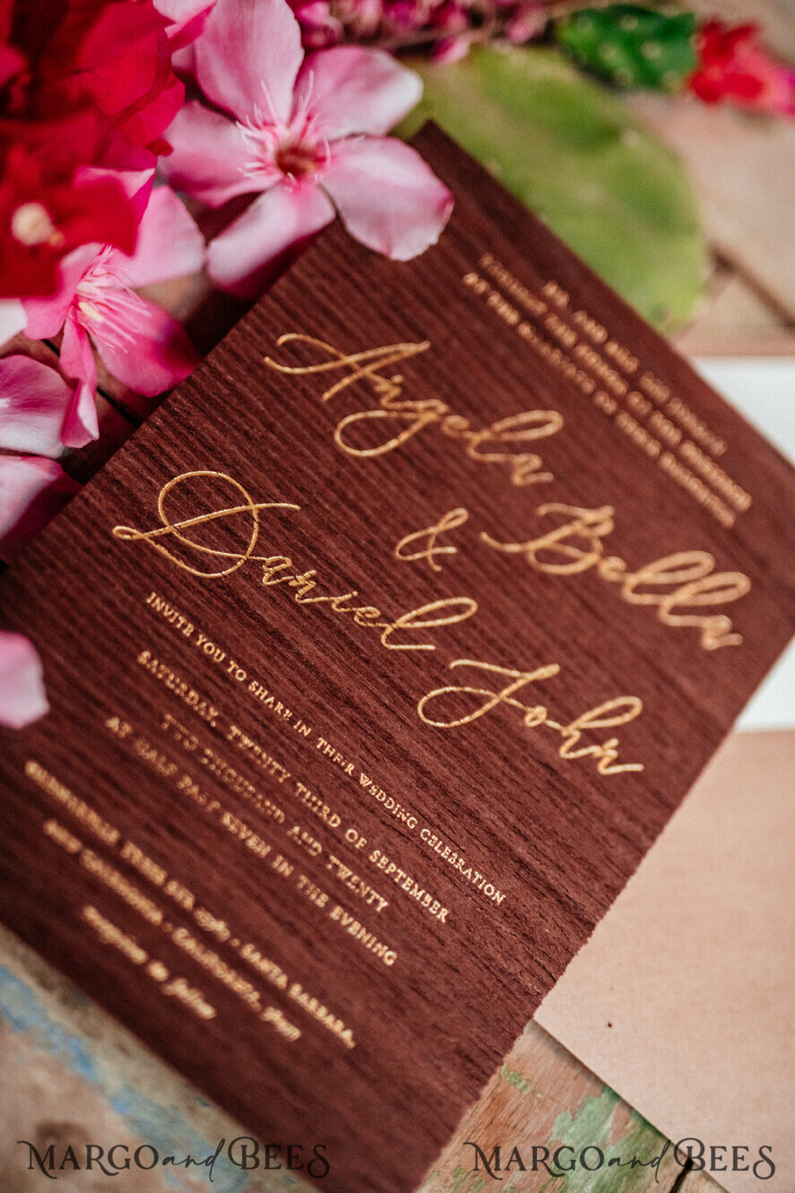 WEDDING INVITATIONS Elegant Invites Classic Cards Wooden invitation with decorative font