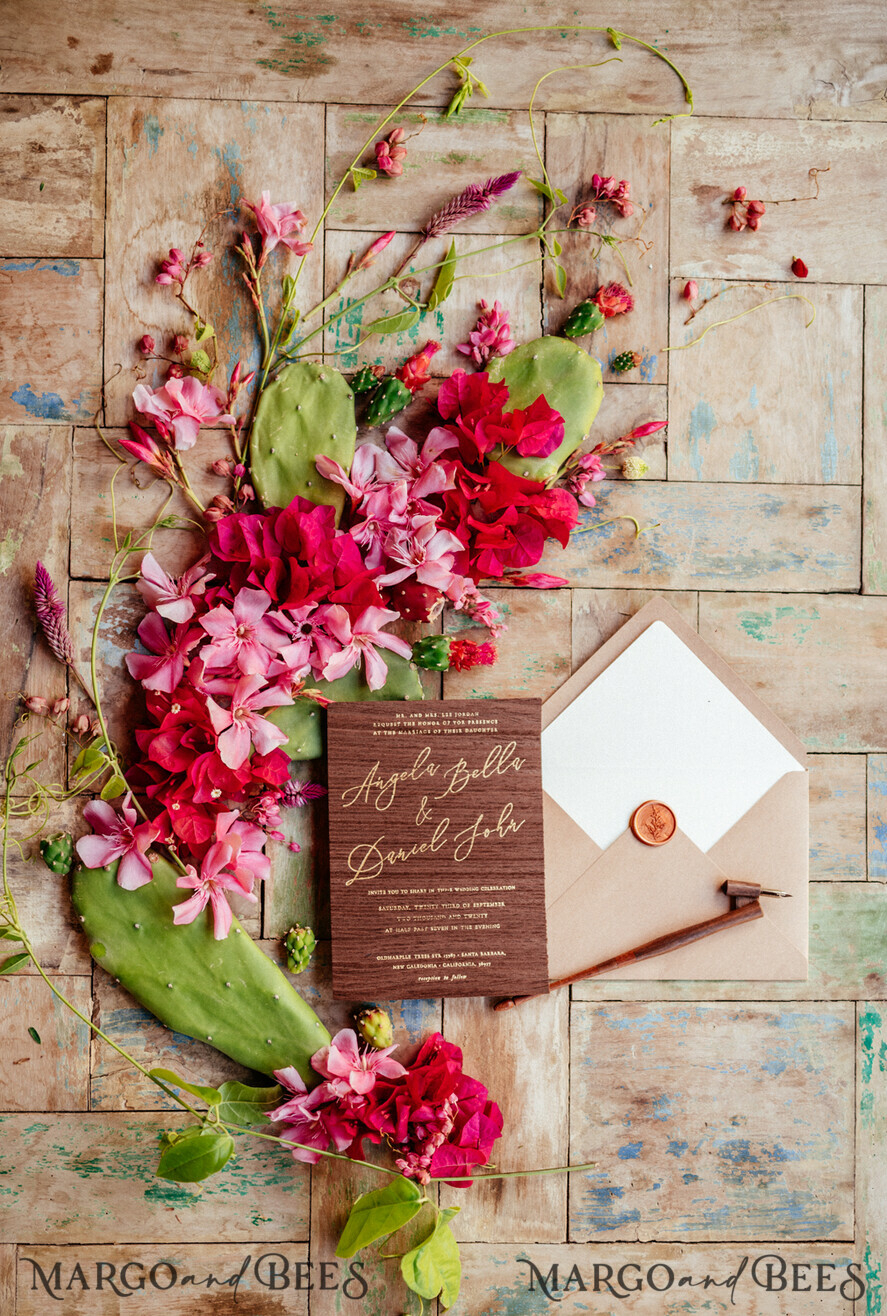 WEDDING INVITATIONS Elegant Invites Classic Cards Wooden invitation with decorative font