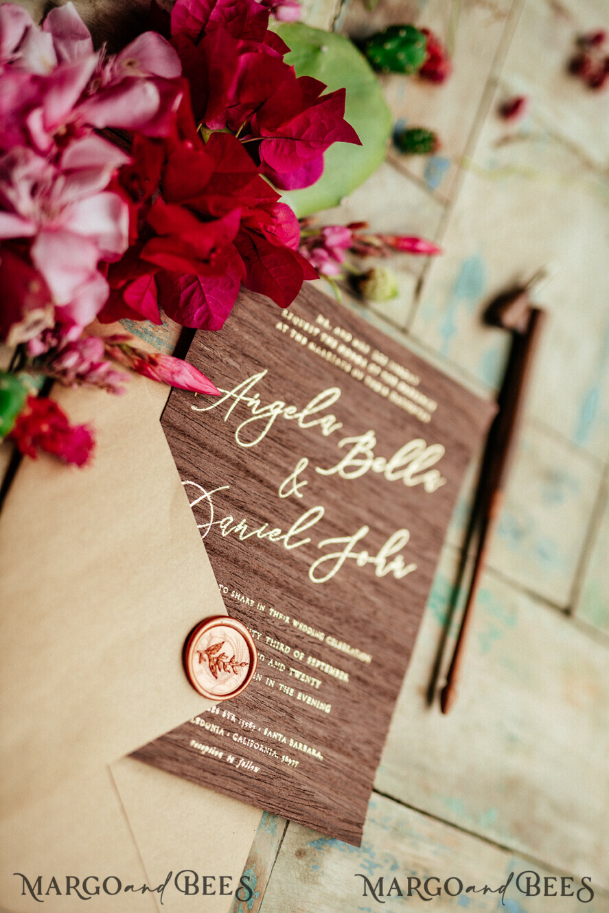 WEDDING INVITATIONS Elegant Invites Classic Cards Wooden invitation with decorative font