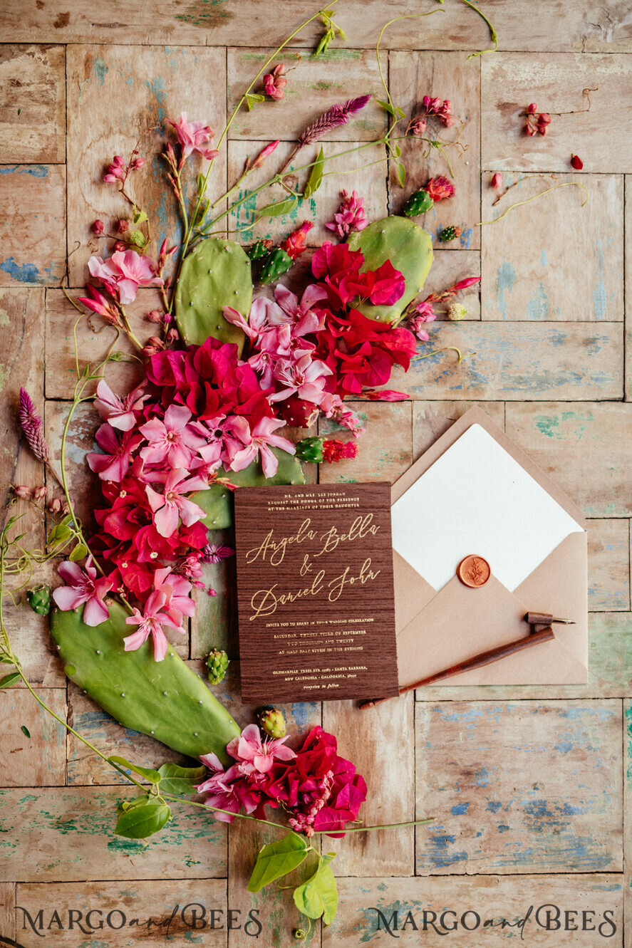 WEDDING INVITATIONS Elegant Invites Classic Cards Wooden invitation with decorative font