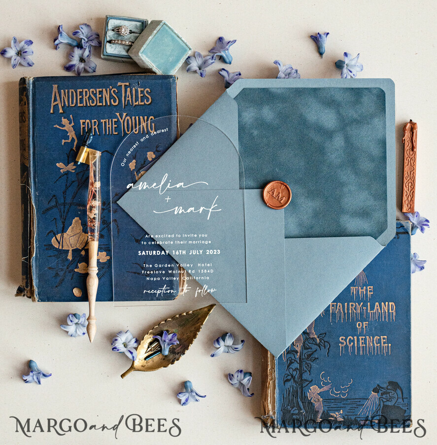 WEDDING INVITATIONS Elegant Invites Classic Cards Acrylic wedding invitations, dusty blue Wedding invitations online, acrylic invitations, Luxory Wedding Invitation Suite