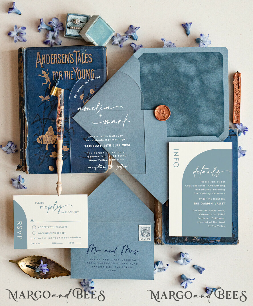 WEDDING INVITATIONS Elegant Invites Classic Cards Acrylic wedding invitations, dusty blue Wedding invitations online, acrylic invitations, Luxory Wedding Invitation Suite