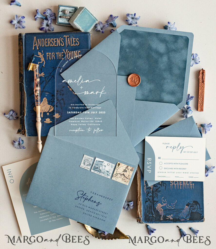 WEDDING INVITATIONS Elegant Invites Classic Cards Acrylic wedding invitations, dusty blue Wedding invitations online, acrylic invitations, Luxory Wedding Invitation Suite