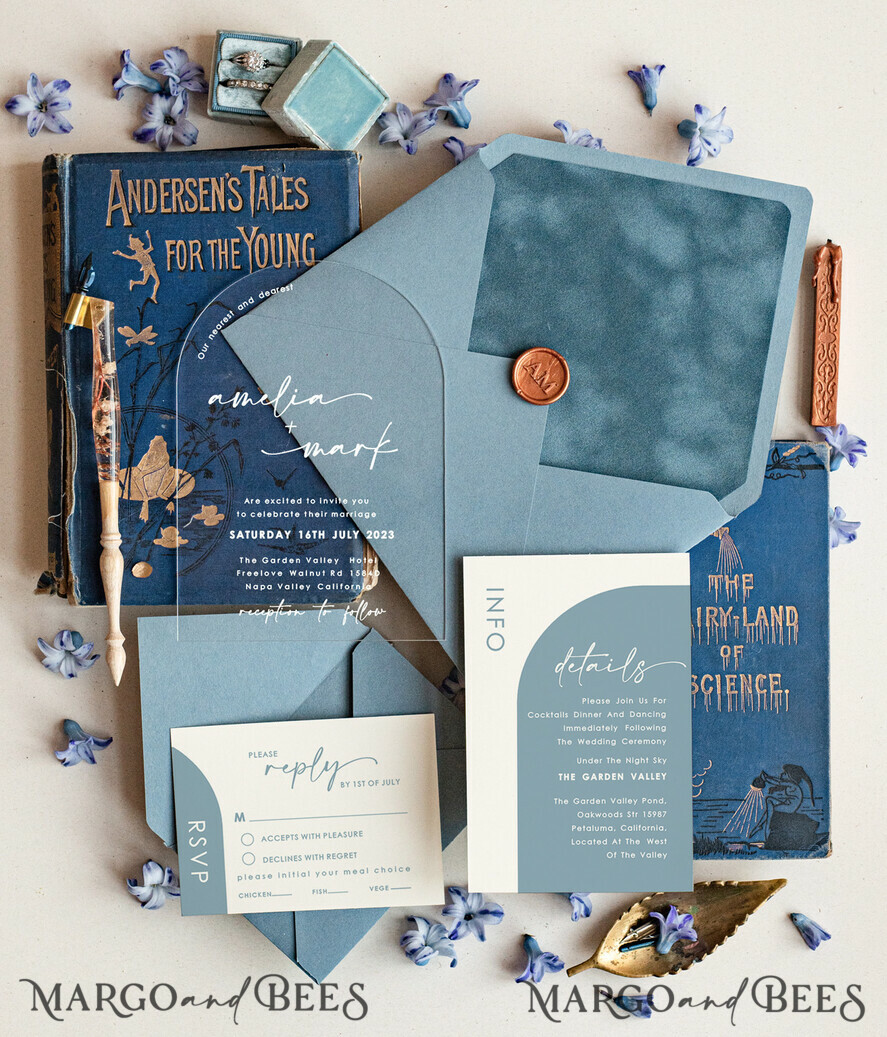 WEDDING INVITATIONS Elegant Invites Classic Cards Acrylic wedding invitations, dusty blue Wedding invitations online, acrylic invitations, Luxory Wedding Invitation Suite