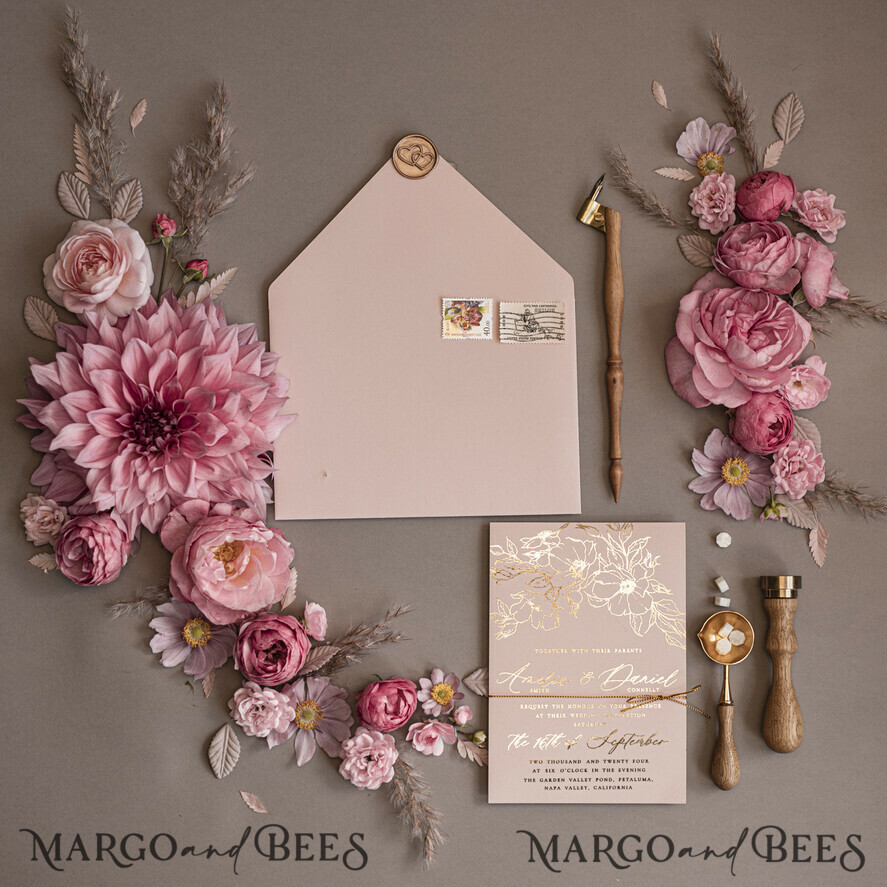 WEDDING INVITATIONS gold / rose gold / silver / glitter Custom Gold wedding invitation suite, Gold Wedding Blush Invites, Glamour Wedding Invitations