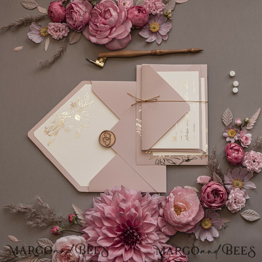 WEDDING INVITATIONS gold / rose gold / silver / glitter Custom Gold wedding invitation suite, Gold Wedding Blush Invites, Glamour Wedding Invitations