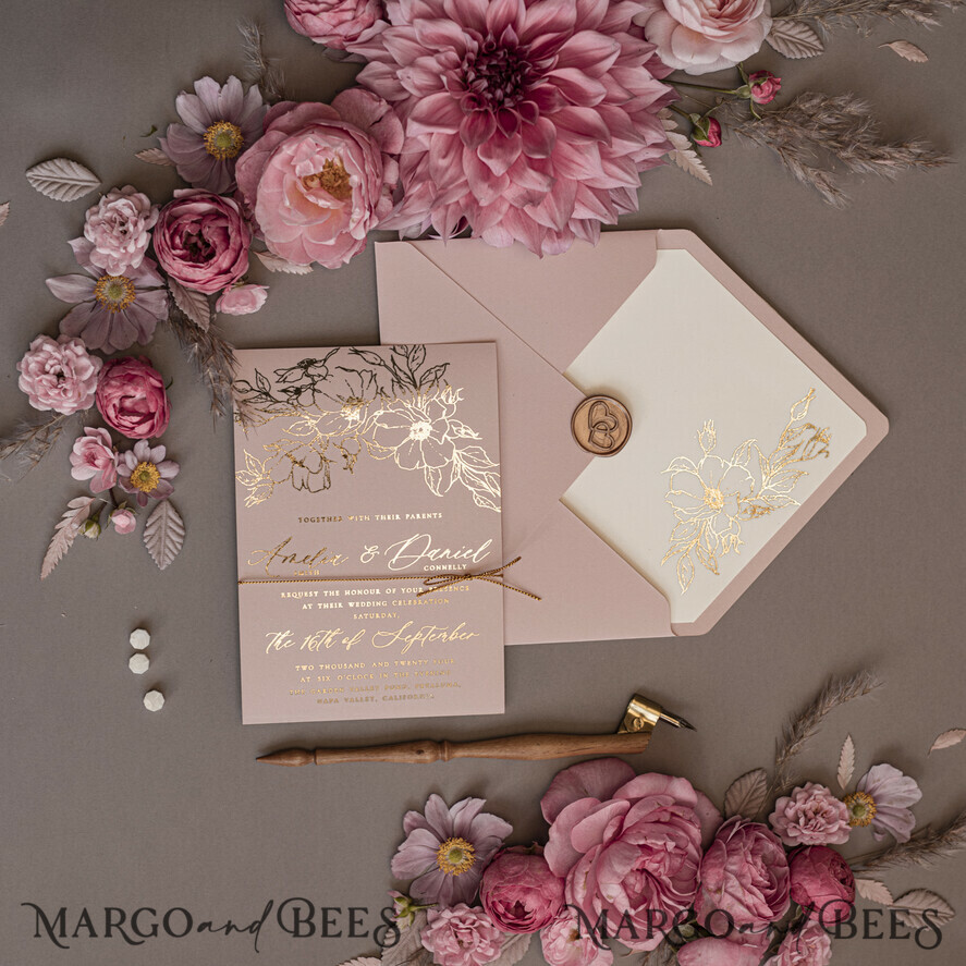 WEDDING INVITATIONS gold / rose gold / silver / glitter Custom Gold wedding invitation suite, Gold Wedding Blush Invites, Glamour Wedding Invitations