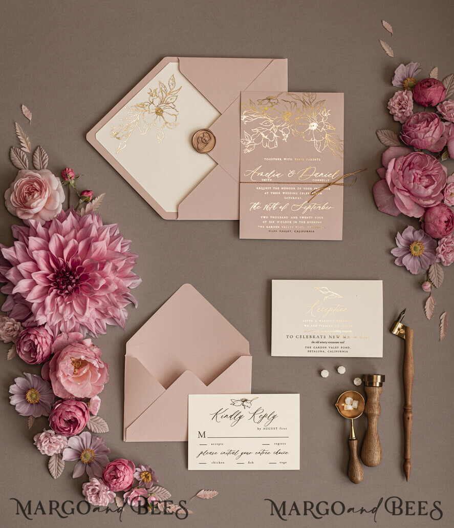 WEDDING INVITATIONS gold / rose gold / silver / glitter Custom Gold wedding invitation suite, Gold Wedding Blush Invites, Glamour Wedding Invitations