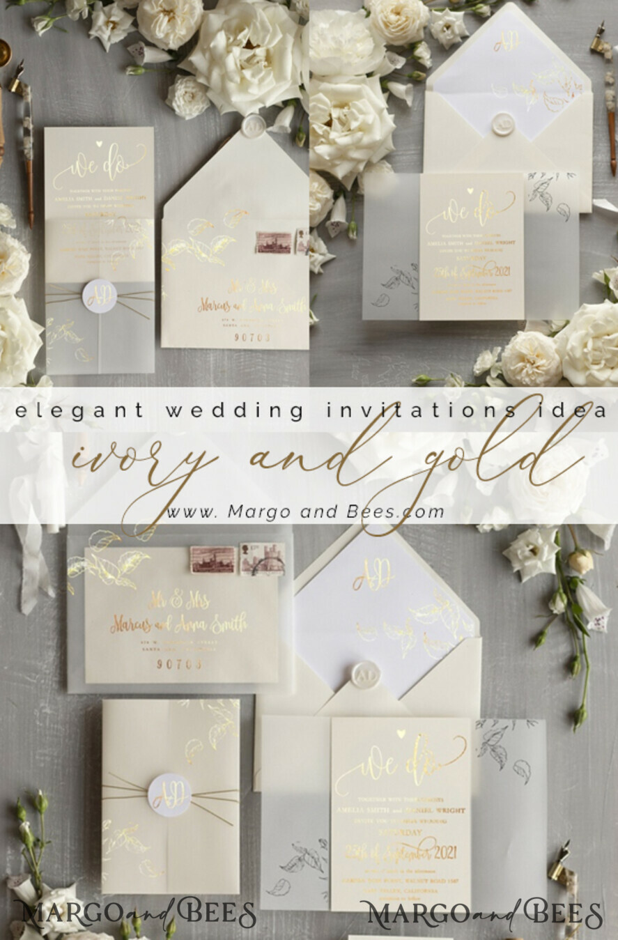 WEDDING INVITATIONS gold / rose gold / silver / glitter Glamour Champagne Shimmer Wedding Invitations, Elegant Ivory Wedding Invites, Bespoke White Vellum Wedding Invitation Suite, Golden Shine Wedding Cards