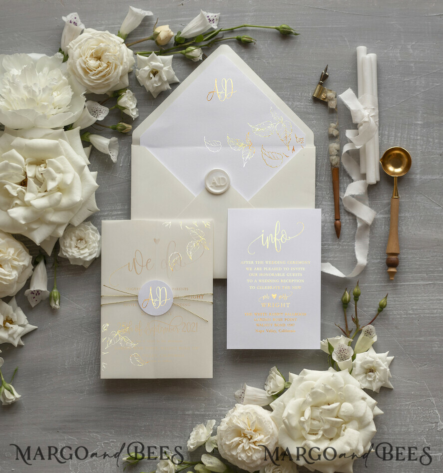 WEDDING INVITATIONS gold / rose gold / silver / glitter Glamour Champagne Shimmer Wedding Invitations, Elegant Ivory Wedding Invites, Bespoke White Vellum Wedding Invitation Suite, Golden Shine Wedding Cards
