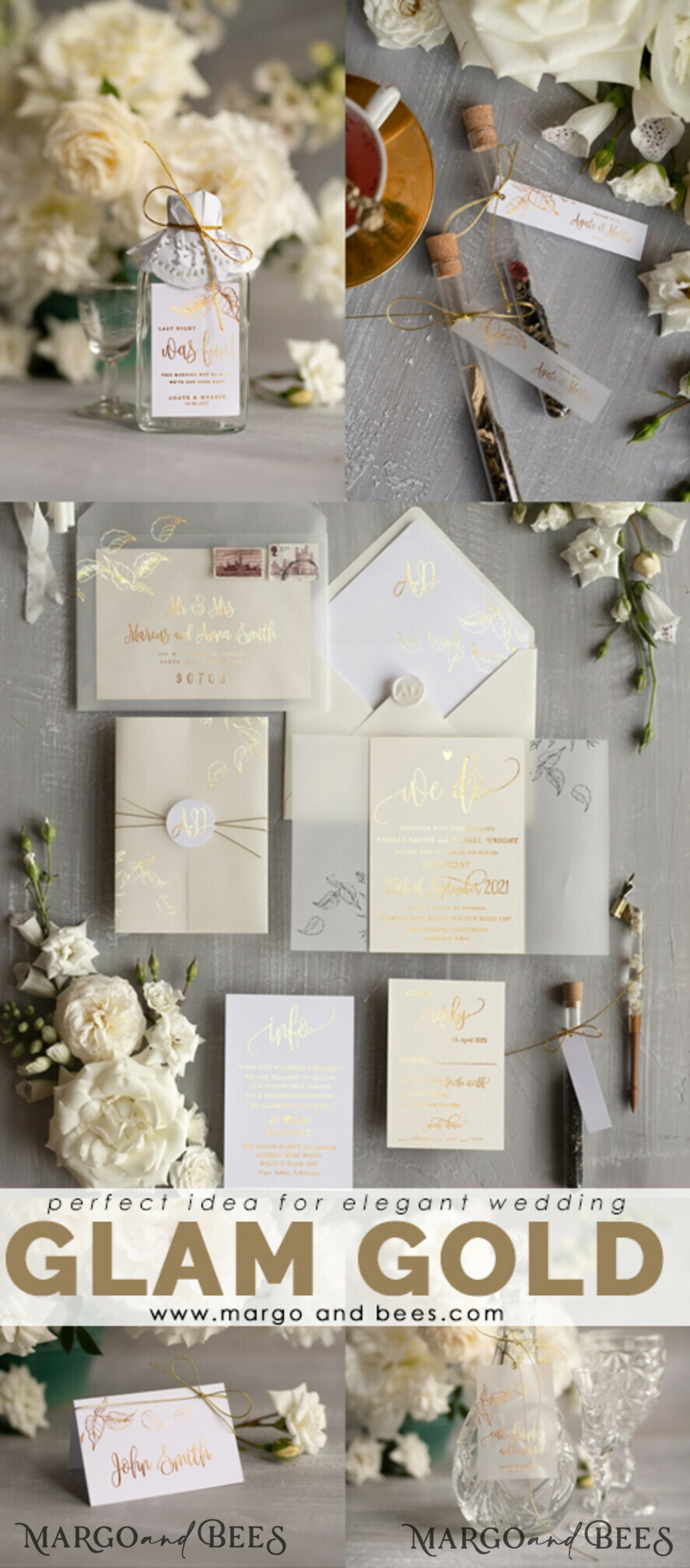 WEDDING INVITATIONS gold / rose gold / silver / glitter Glamour Champagne Shimmer Wedding Invitations, Elegant Ivory Wedding Invites, Bespoke White Vellum Wedding Invitation Suite, Golden Shine Wedding Cards