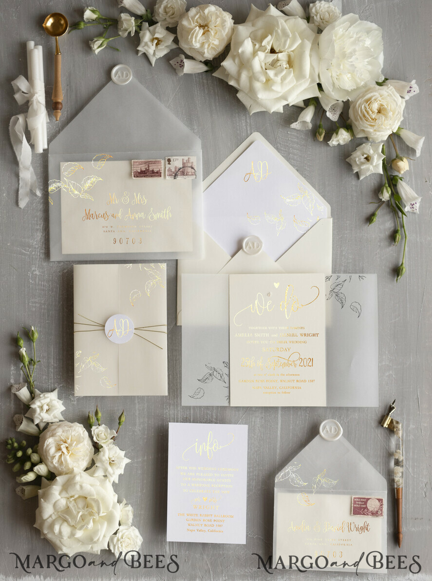 WEDDING INVITATIONS gold / rose gold / silver / glitter Glamour Champagne Shimmer Wedding Invitations, Elegant Ivory Wedding Invites, Bespoke White Vellum Wedding Invitation Suite, Golden Shine Wedding Cards