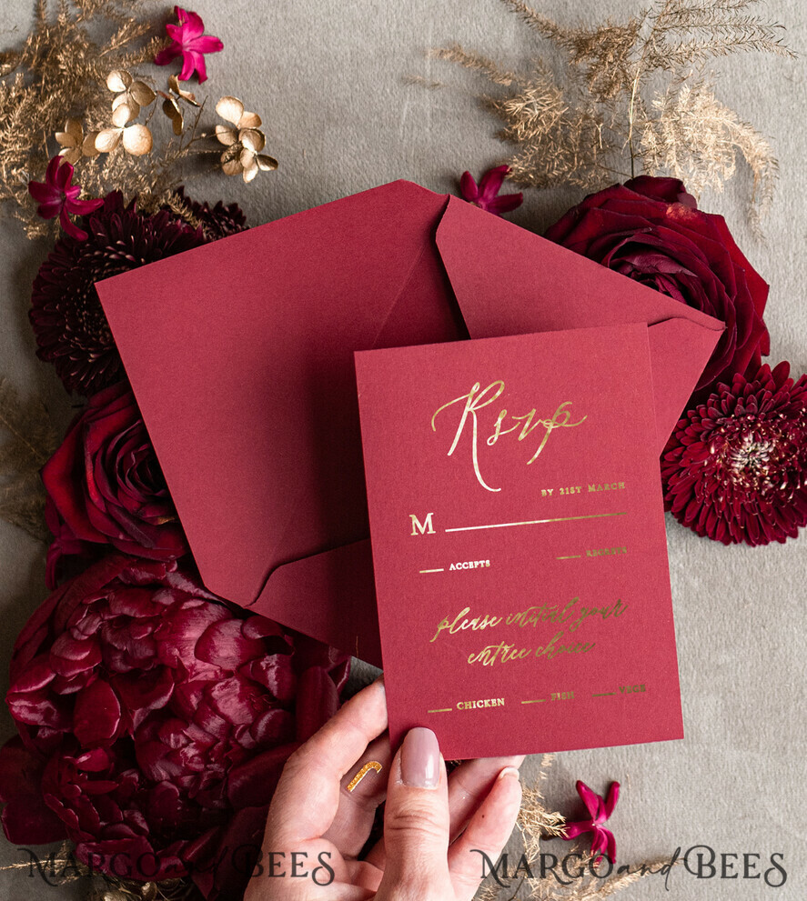 WEDDING INVITATIONS gold / rose gold / silver / glitter Burgundy Wedding invitations cards, Gold Acrylic Glamour Wedding Invitation Suite Maroon Golden Shine Wedding Stationery Frozen Plexi Luxury Wedding Invites