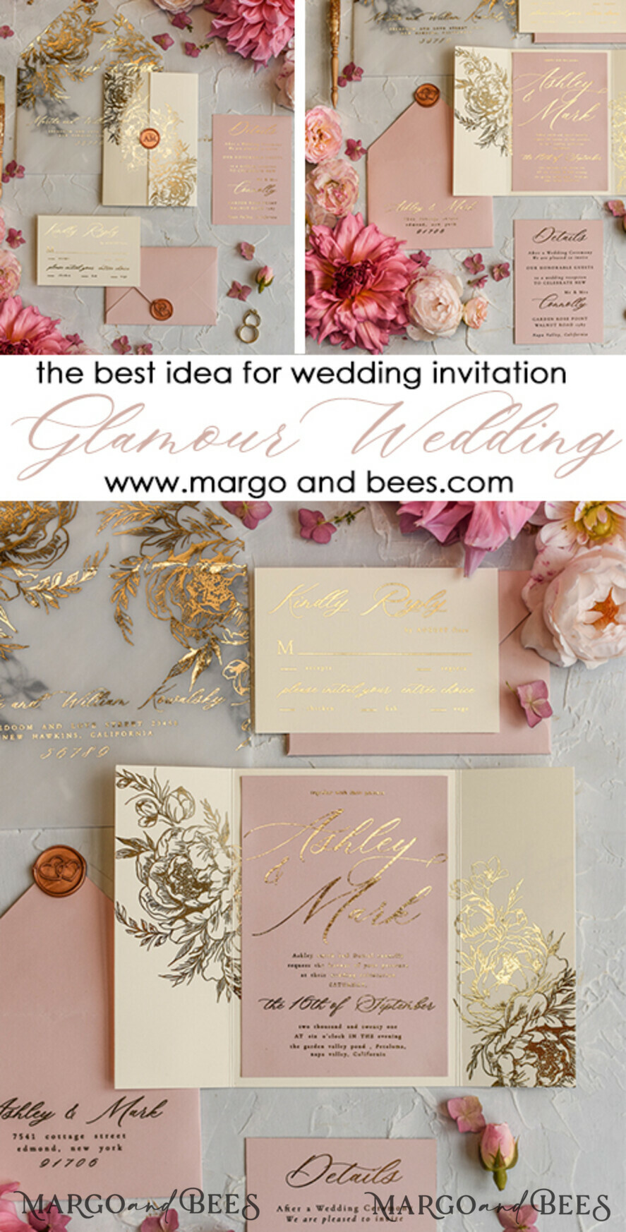 WEDDING INVITATIONS gold / rose gold / silver / glitter Wedding invitations custom colors, Glamour wedding invitations • Romantic Wedding Invitation Suite • Rose Gold Wedding Invites