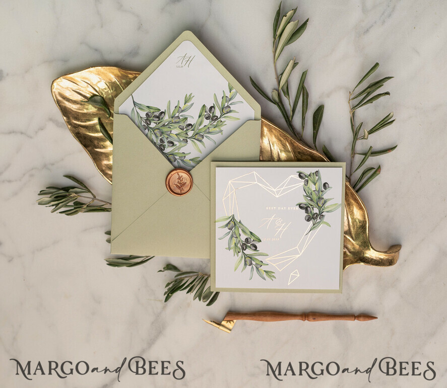 WEDDING INVITATIONS gold / rose gold / silver / glitter Elegant Olive Wedding Invitations, Luxury Sage Green Wedding Invites, Glamour Golden Pocketfold Wedding Cards, Bespoke Tuscany Wedding Invitation Suite