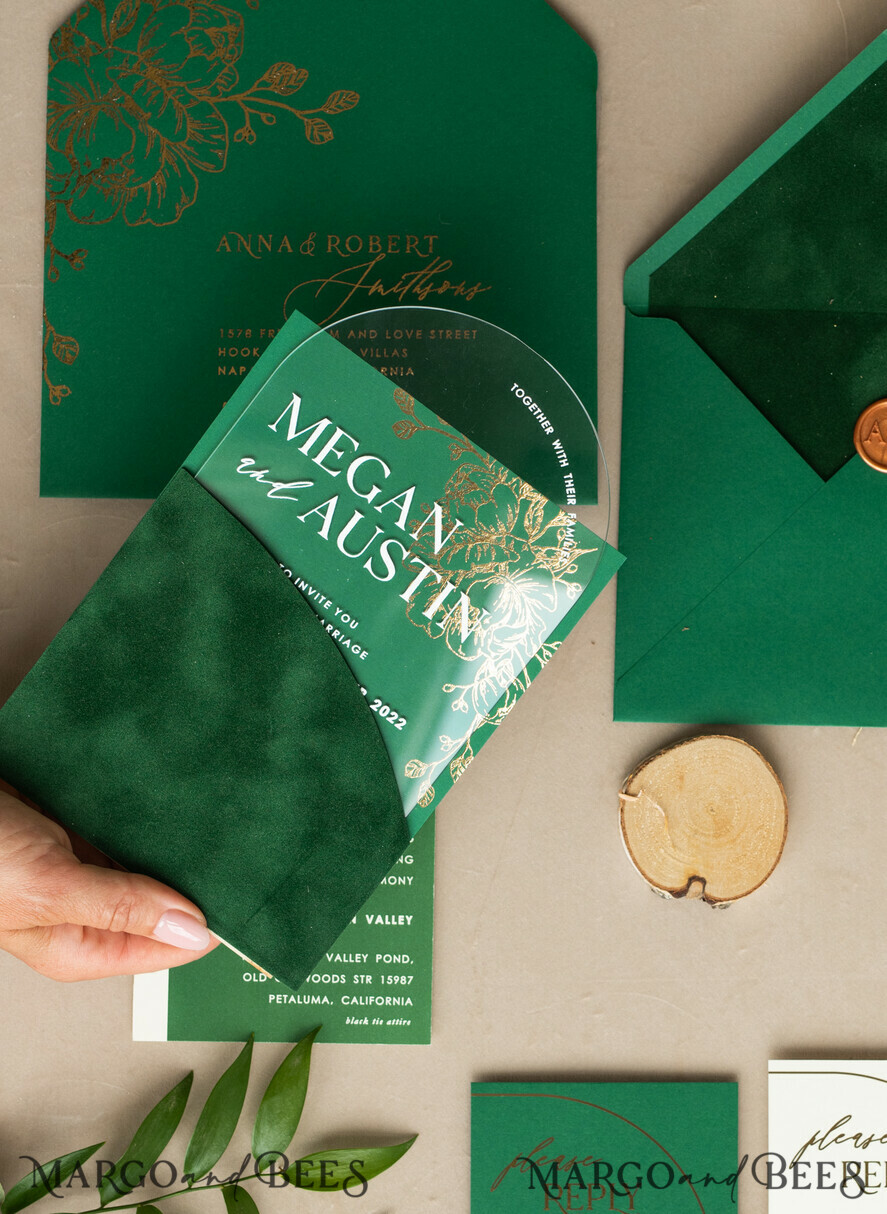 WEDDING INVITATIONS gold / rose gold / silver / glitter Arch Gold Acrylic wedding invitation suite, Velvet Pocket Green Wedding Invites, Glamour Wedding Invitations, Greenery Wedding Set