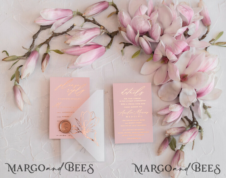 WEDDING INVITATIONS gold / rose gold / silver / glitter Spring wedding invitations, spring wedding, magnolia flowers, magnolia flower wedding invitations, watercolor wedding invitations, watercolor wedding, blush pink wedding, blush pink wedding invitations, vellum envelope, white tracing paper, blush pink and white wedding invitations, blush pink and white wedding, gold wedding, gold foil print out, floral wedding, floral wedding invitations, elegant wedding invitations
