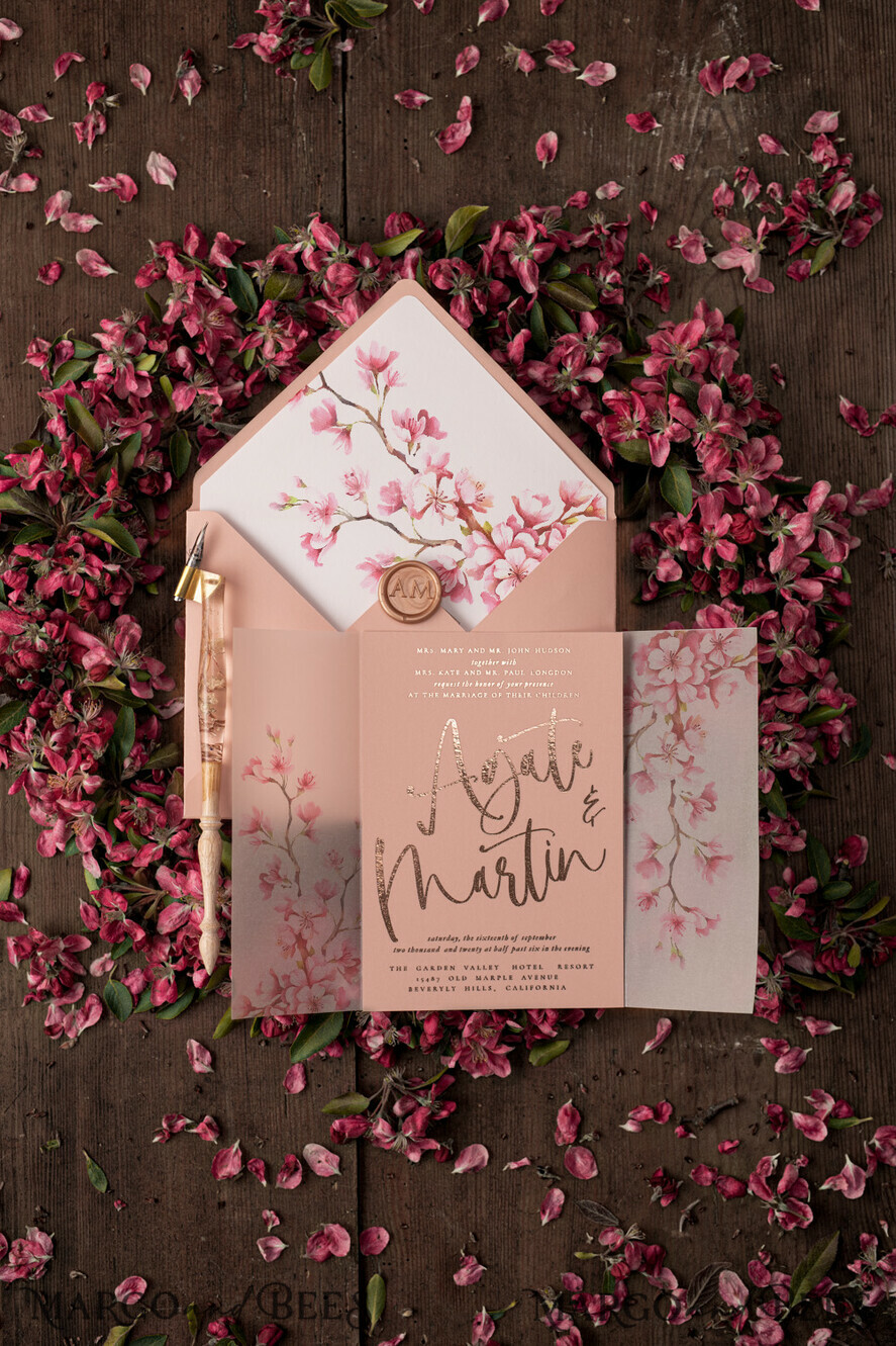 WEDDING INVITATIONS gold / rose gold / silver / glitter Luxury wedding invitations, elegant wedding invitations, cherry blossom wedding invitations, pink sakura, cherry blossom, pink sakura wedding invitations, cherry blossom cards, vellum wrapping, vellum, gold lettering, gold foil print out, gold foil, blush pink wedding invitations, blush pink wedding cards, gold wedding cards, romantic wedding invitations, luxury wedding cards, japanese wedding invitations
