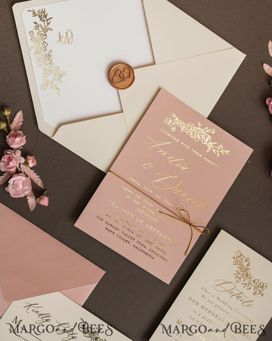 WEDDING INVITATIONS gold / rose gold / silver / glitter Luxury gold wedding invitation cards , elegant wedding invitations , blush and pink wedding stationery