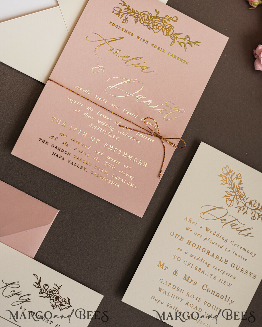 WEDDING INVITATIONS gold / rose gold / silver / glitter Luxury gold wedding invitation cards , elegant wedding invitations , blush and pink wedding stationery