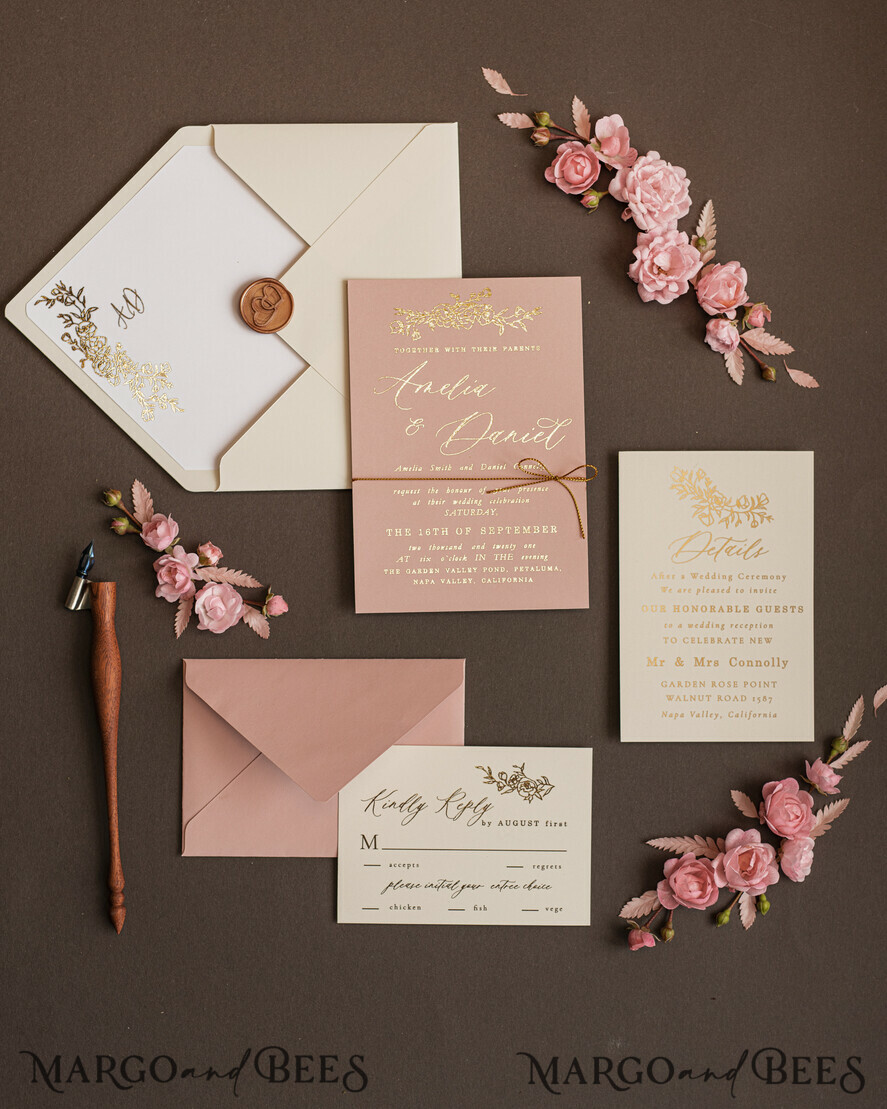 WEDDING INVITATIONS gold / rose gold / silver / glitter Luxury gold wedding invitation cards , elegant wedding invitations , blush and pink wedding stationery