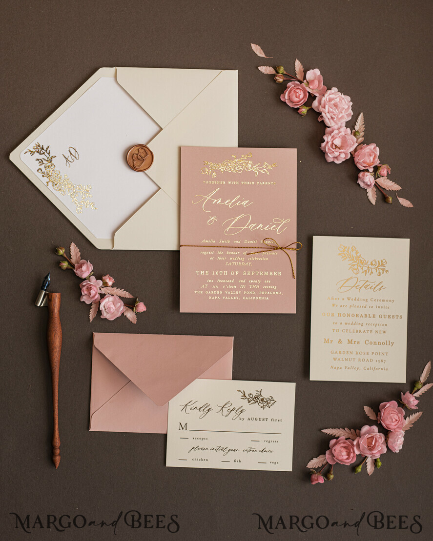 WEDDING INVITATIONS gold / rose gold / silver / glitter Luxury gold wedding invitation cards , elegant wedding invitations , blush and pink wedding stationery