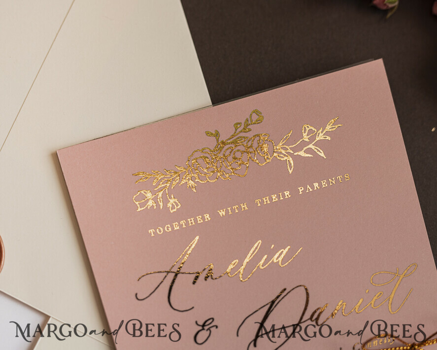 WEDDING INVITATIONS gold / rose gold / silver / glitter Luxury gold wedding invitation cards , elegant wedding invitations , blush and pink wedding stationery