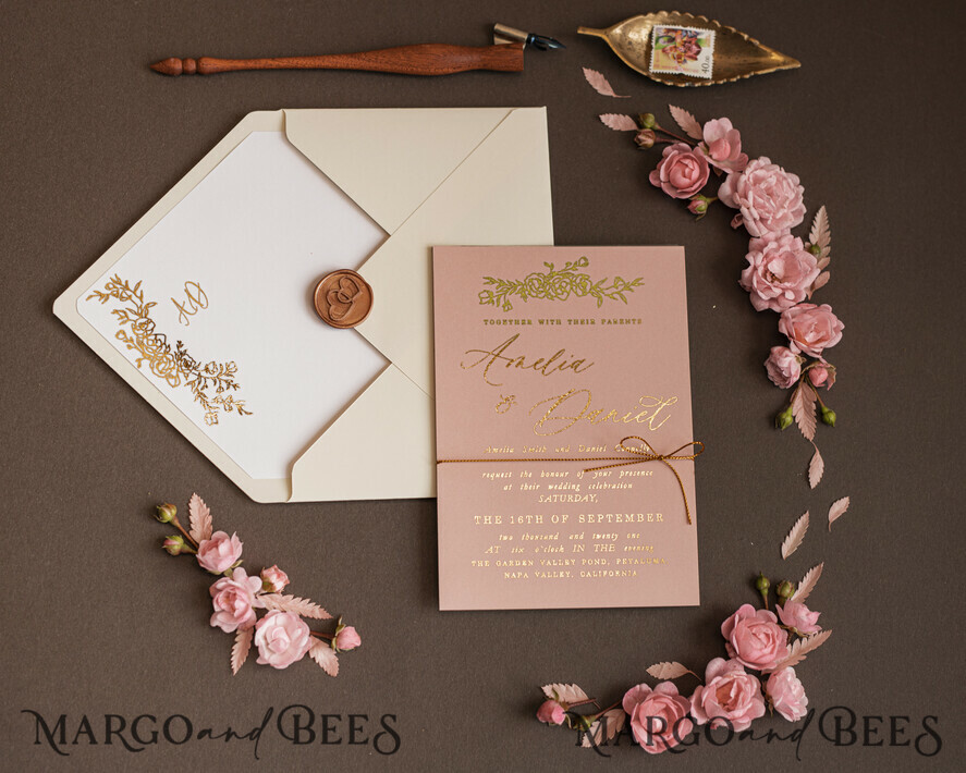 WEDDING INVITATIONS gold / rose gold / silver / glitter Luxury gold wedding invitation cards , elegant wedding invitations , blush and pink wedding stationery