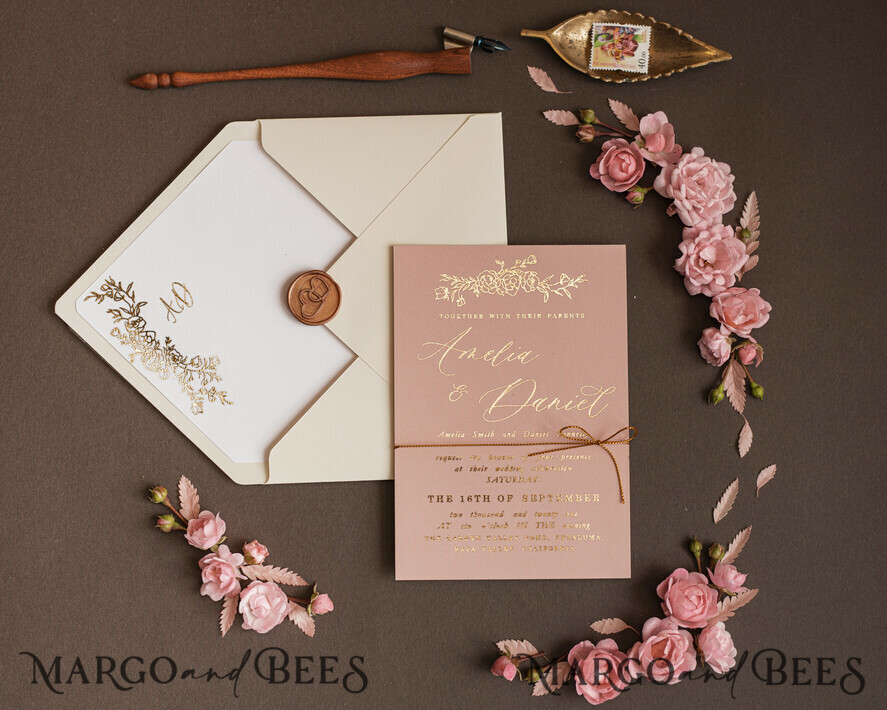 WEDDING INVITATIONS gold / rose gold / silver / glitter Luxury gold wedding invitation cards , elegant wedding invitations , blush and pink wedding stationery