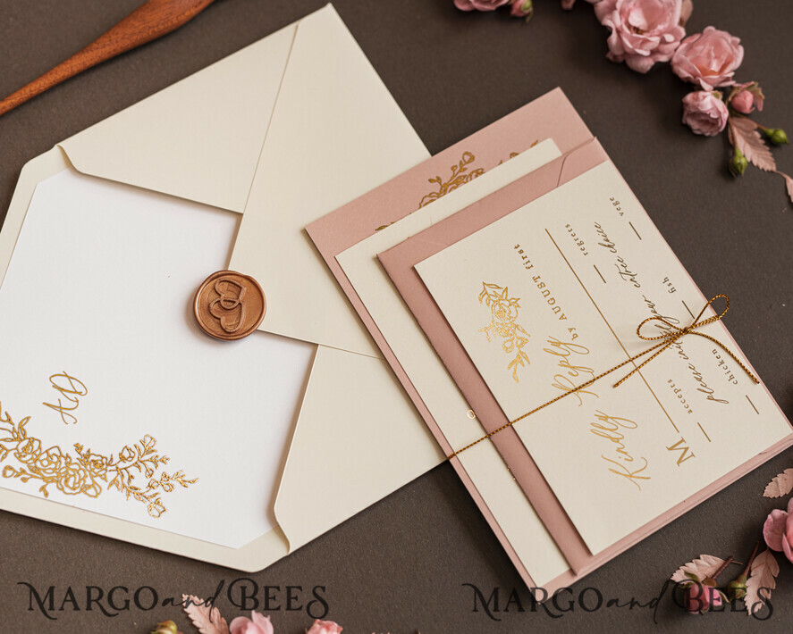 WEDDING INVITATIONS gold / rose gold / silver / glitter Luxury gold wedding invitation cards , elegant wedding invitations , blush and pink wedding stationery