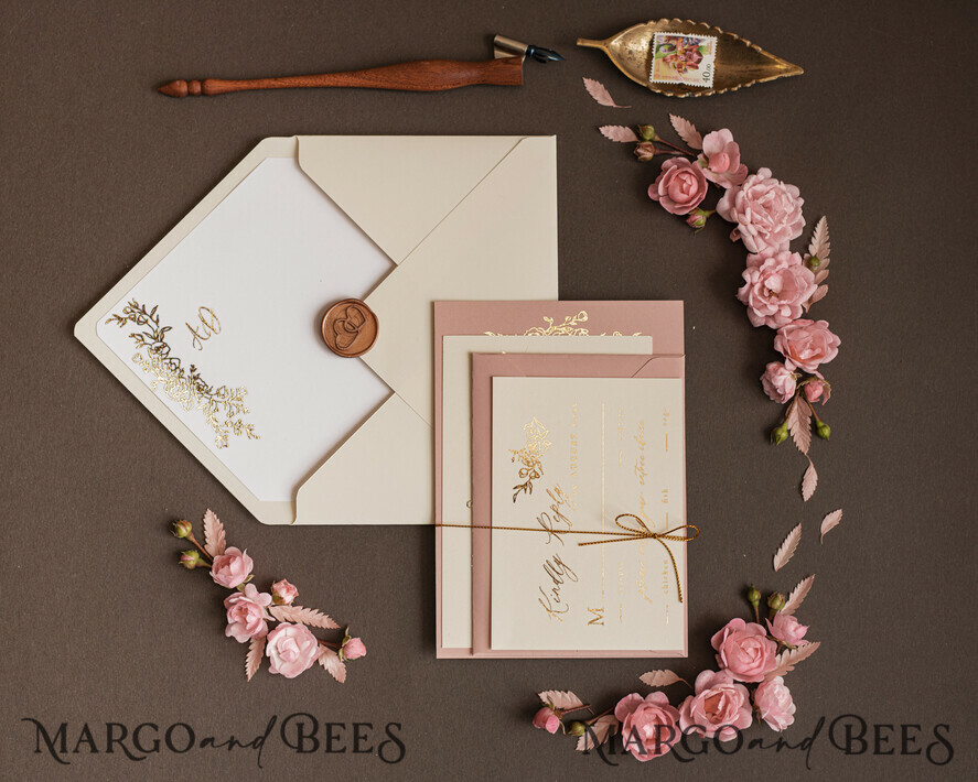 WEDDING INVITATIONS gold / rose gold / silver / glitter Luxury gold wedding invitation cards , elegant wedding invitations , blush and pink wedding stationery
