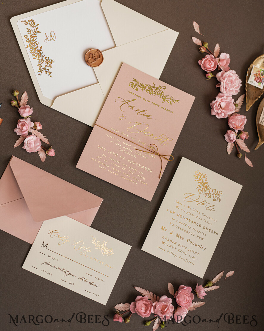 WEDDING INVITATIONS gold / rose gold / silver / glitter Luxury gold wedding invitation cards , elegant wedding invitations , blush and pink wedding stationery