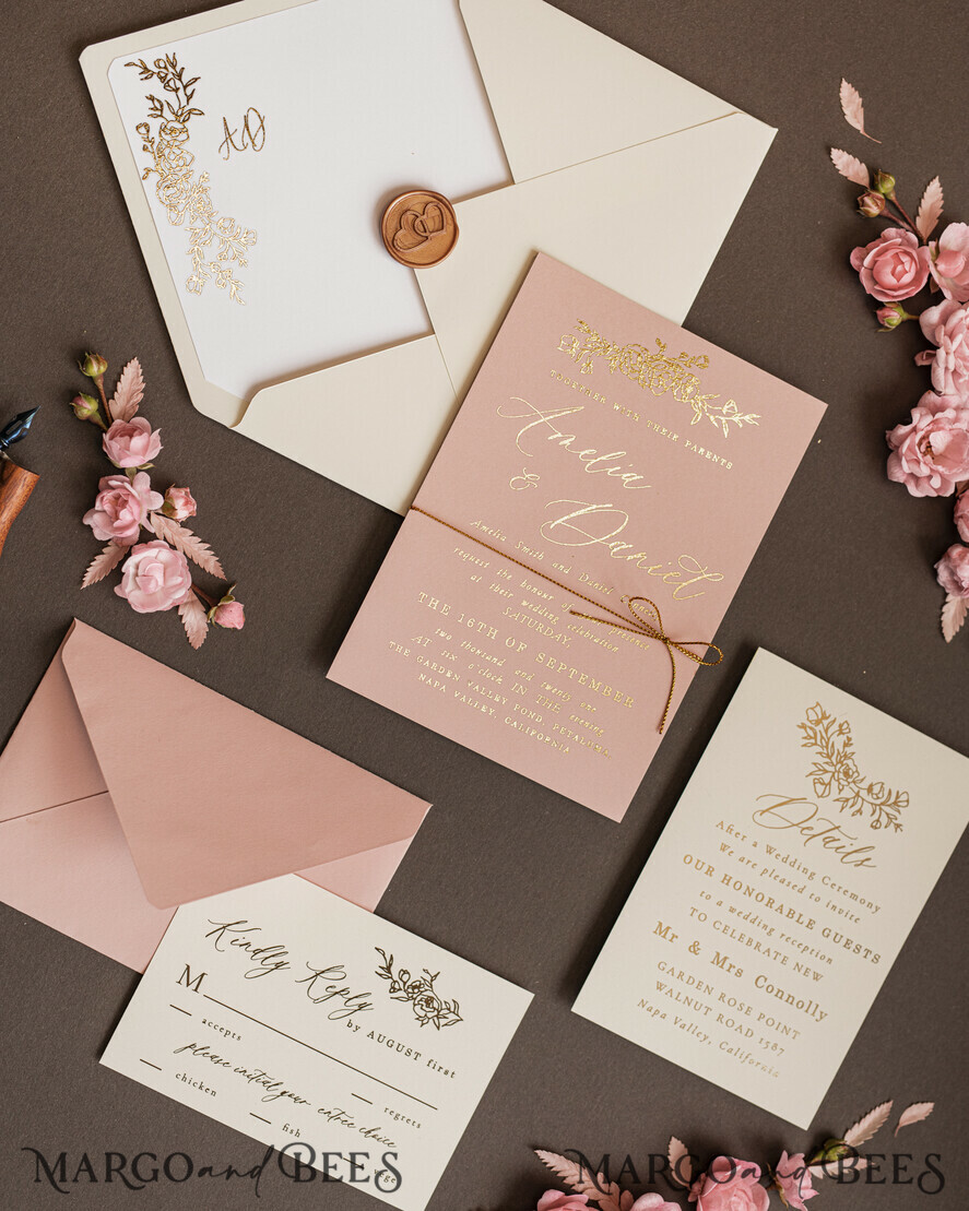WEDDING INVITATIONS gold / rose gold / silver / glitter Luxury gold wedding invitation cards , elegant wedding invitations , blush and pink wedding stationery