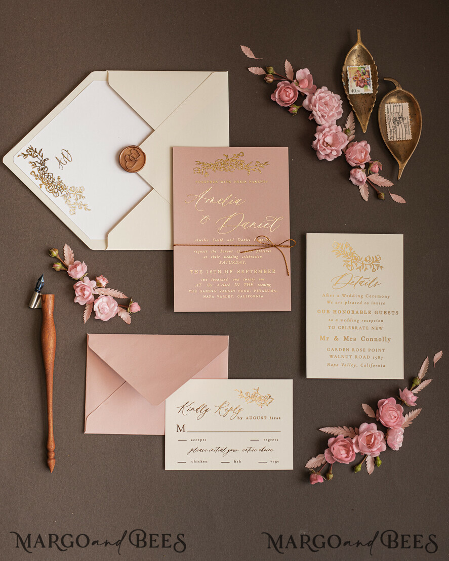 WEDDING INVITATIONS gold / rose gold / silver / glitter Luxury gold wedding invitation cards , elegant wedding invitations , blush and pink wedding stationery