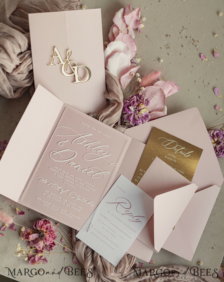WEDDING INVITATIONS gold / rose gold / silver / glitter Luxury Mirror gold Wedding Invitations, Elegant Blush Pink Wedding Cards, Glamour Acrylic Wedding Invites, Clear Plexi Wedding Invitation Suite