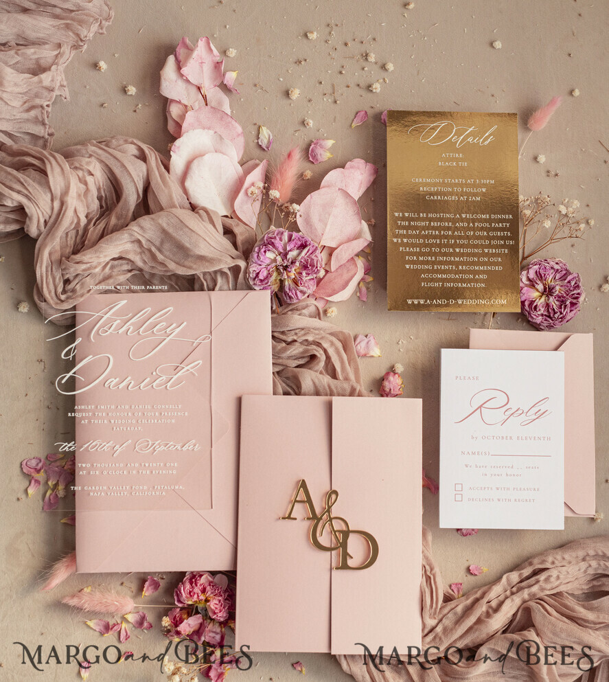 WEDDING INVITATIONS gold / rose gold / silver / glitter Luxury Mirror gold Wedding Invitations, Elegant Blush Pink Wedding Cards, Glamour Acrylic Wedding Invites, Clear Plexi Wedding Invitation Suite