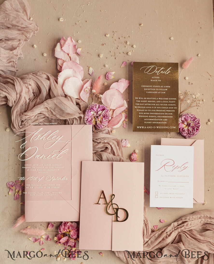 WEDDING INVITATIONS gold / rose gold / silver / glitter Luxury Mirror gold Wedding Invitations, Elegant Blush Pink Wedding Cards, Glamour Acrylic Wedding Invites, Clear Plexi Wedding Invitation Suite