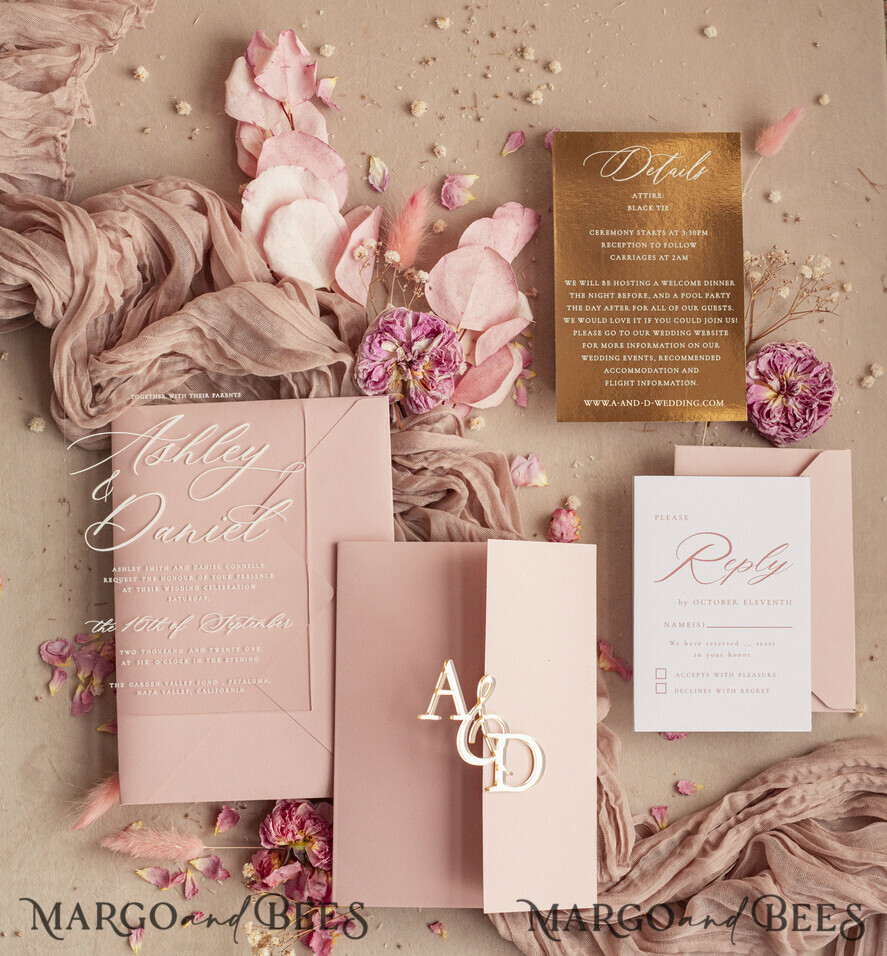 WEDDING INVITATIONS gold / rose gold / silver / glitter Luxury Mirror gold Wedding Invitations, Elegant Blush Pink Wedding Cards, Glamour Acrylic Wedding Invites, Clear Plexi Wedding Invitation Suite