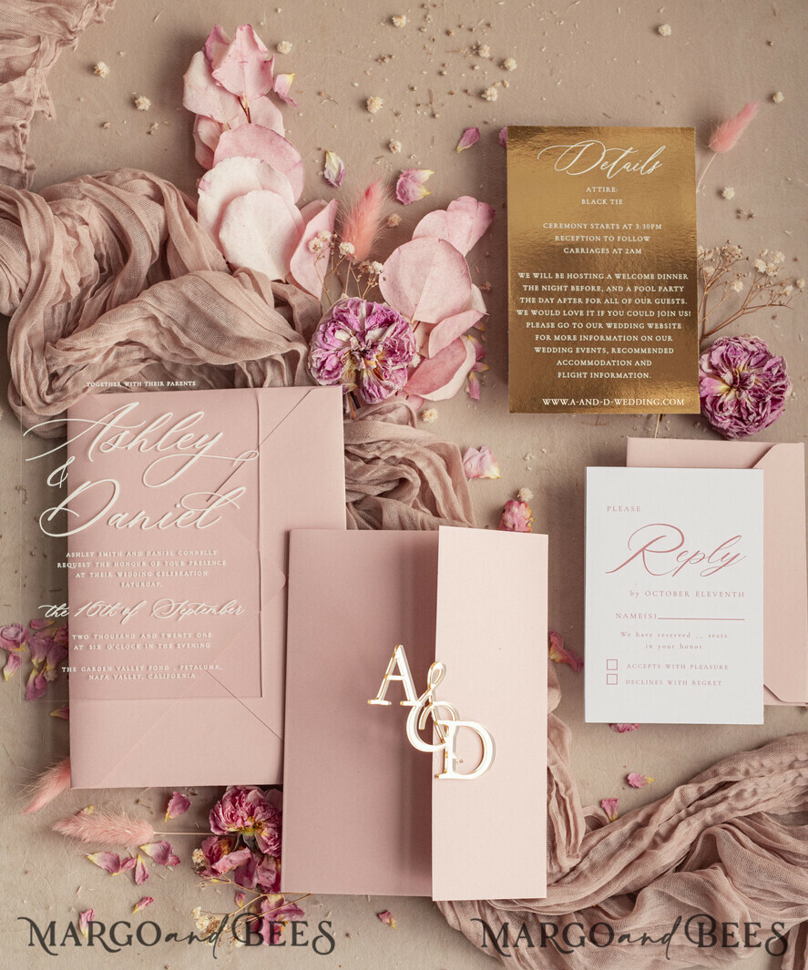 WEDDING INVITATIONS gold / rose gold / silver / glitter Luxury Mirror gold Wedding Invitations, Elegant Blush Pink Wedding Cards, Glamour Acrylic Wedding Invites, Clear Plexi Wedding Invitation Suite